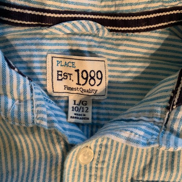 Childrens Place Blue Pinstripe Boys Button Down Shirt Size L (10-12) - Picture 4 of 4